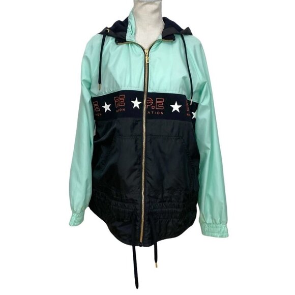PE NATION X H&M BLACK MINT ZIP UP HOODED LIGHTWEIGHT TRACK JACKET - S - Picture 3 of 12
